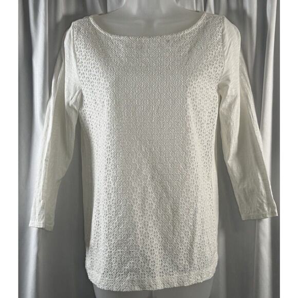Ann Taylor Loft Eyelet Front T-Shirt White S Coastal Chic 79-14-01 - Picture 1 of 14